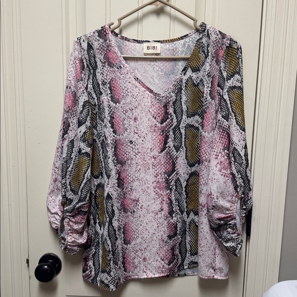 BiBi Multicolor Snake Print V-Neck Blouse